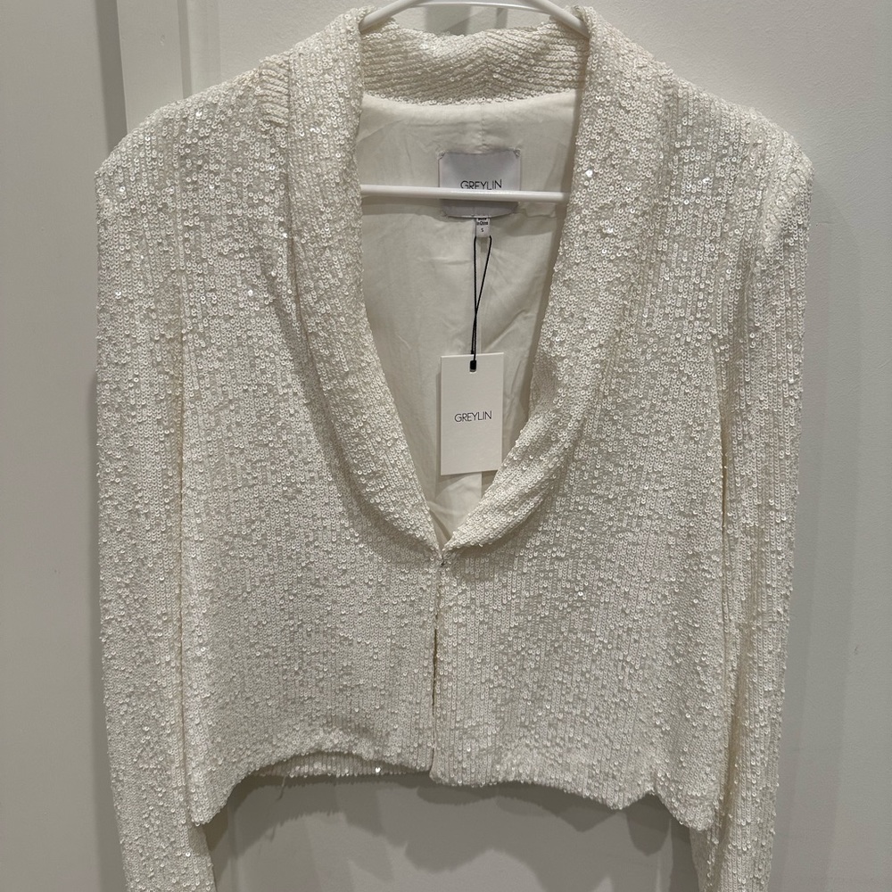 GREYLIN Mini Sequins White Cropped Blazer NWT sz Small
